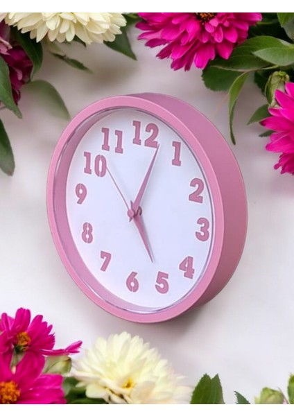 Pembe Beyaz Mutfak Çocuk Kız Odası Ofis Salon Duvar Saati Çap 22 cm
