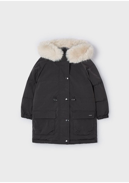 Kız Çocuk Kürk Kapşonlu Parka Mont