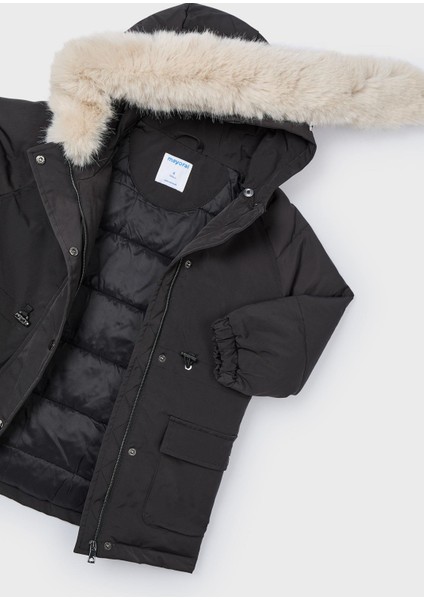Kız Çocuk Kürk Kapşonlu Parka Mont