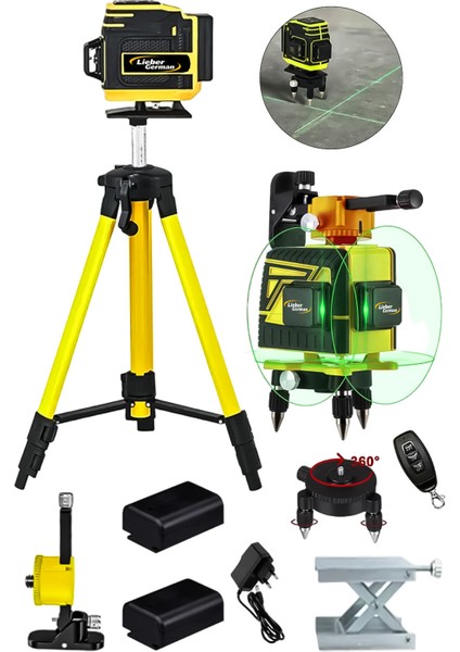 Teknoloji 128VF 360° Tripodlu 12 Köşeli Otomatik Hizalama Lazer Metre Kumandalı Yatay Dikey Çapraz