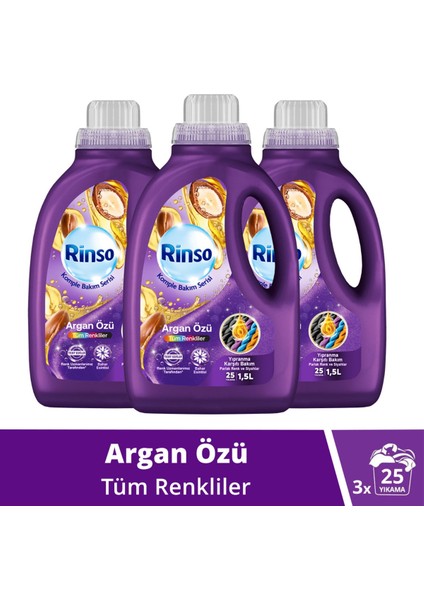 Sıvı Çamaşır Deterjanı Komple Bakım Serisi Argan Özü Tüm Renkliler Için 1.5 L x3