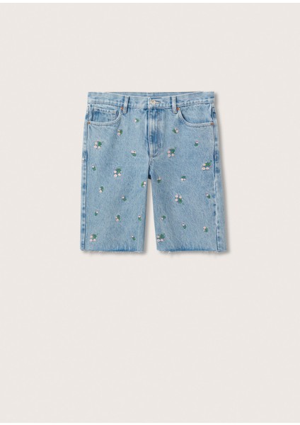 Baskılı Denim Bermuda Şort indirimleri