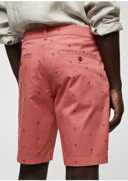 Slim Fit Pamuklu Mikro Baskılı Bermuda Şort