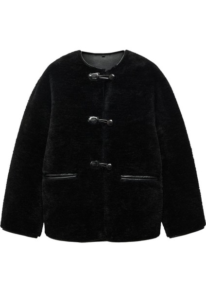 Aplikeli Kürk Görünümlü Palto