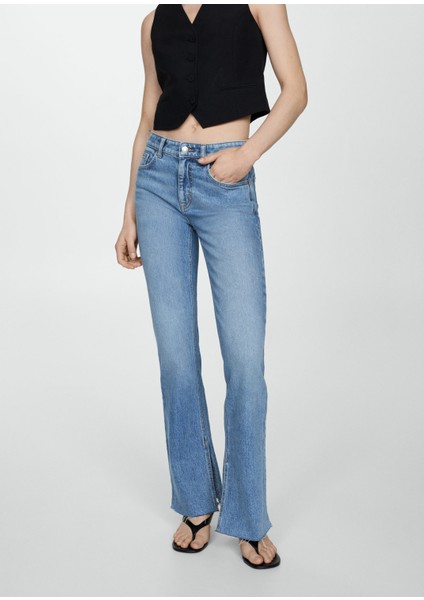 Orta Bel Mid-Rise Düz Kesim Yırtmaçlı Jean