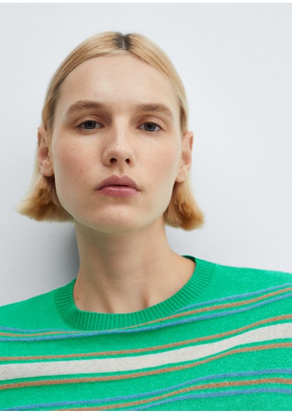 Yuvarlak Yakalı Çizgili Kazak modelleri