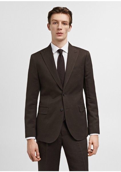 Slim Fit Keten Ve Pamuklu Takım Elbise Ceketi