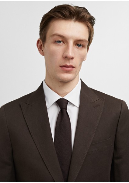 Slim Fit Keten Ve Pamuklu Takım Elbise Ceketi