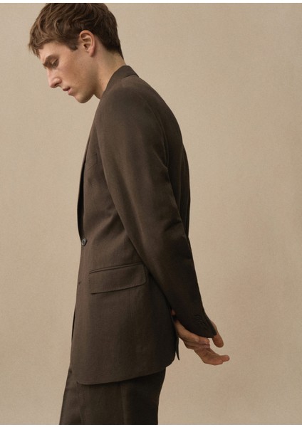 Slim Fit Keten Ve Pamuklu Takım Elbise Ceketi