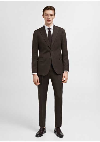 Slim Fit Keten Ve Pamuklu Takım Elbise Ceketi