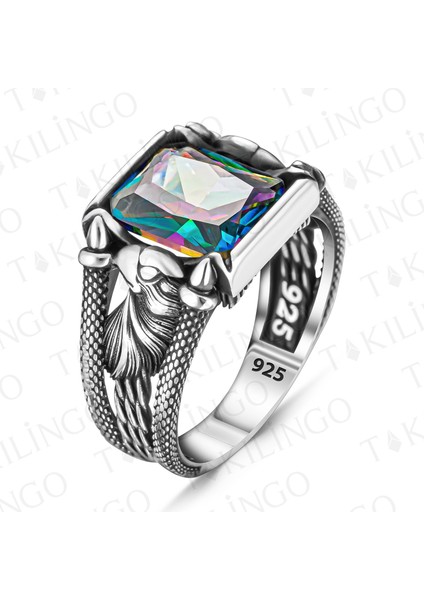 925 Ayar Gümüş Mistik Topaz Taşlı Kartal Motifli Erkek Yüzük fiyatları