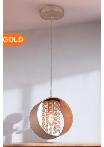 Sarkıt Gold Metal Avize Model Gold Renk Kaplama Kristal Taşlı Metal Gövde Yeni Nesil Modern Tavan Sarkıt Avize