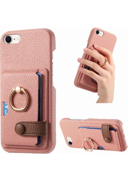 IPhone 7/8 Için Kılıf Halka Standı Kart Yuvaları Premium Dokulu Deri (Yurt Dışından)