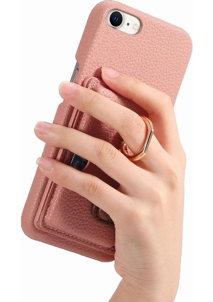 IPhone 7/8 Için Kılıf Halka Standı Kart Yuvaları Premium Dokulu Deri (Yurt Dışından)