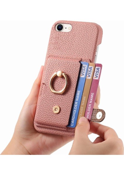 IPhone 7/8 Için Kılıf Halka Standı Kart Yuvaları Premium Dokulu Deri (Yurt Dışından)