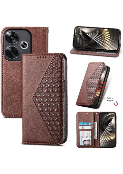 Xiaomi Poco F6 5g Cüzdan Için Flip Case El Kayışı Günlük Kullanım Eşkenar Dörtgen Şekli (Yurt Dışından)