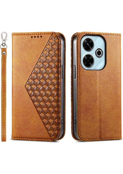 Xiaomi Redmi Için Flip Case 13 4g Cüzdan El Kayışı Günlük Kullanım Eşkenar Dörtgen Şekli (Yurt Dışından)
