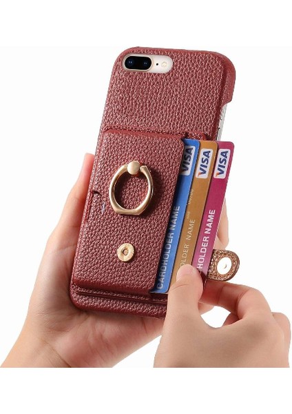 IPhone 7 Için Kılıf Artı/8 Artı Premium Dokulu Deri Kart Yuvaları Halka (Yurt Dışından) indirimleri
