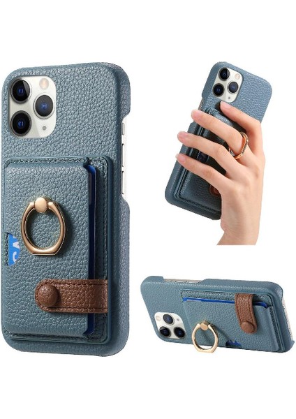 IPhone 11 Için Kılıf Pro Max Kart Yuvaları Premium Dokulu Deri Halka Standı (Yurt Dışından)