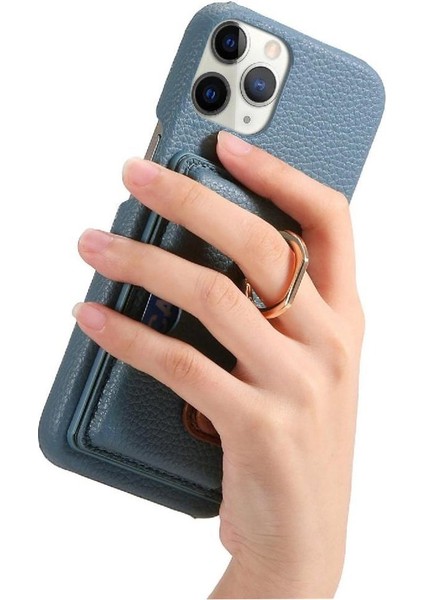 IPhone 11 Için Kılıf Pro Max Kart Yuvaları Premium Dokulu Deri Halka Standı (Yurt Dışından)