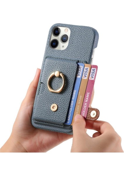 IPhone 11 Için Kılıf Pro Max Kart Yuvaları Premium Dokulu Deri Halka Standı (Yurt Dışından)