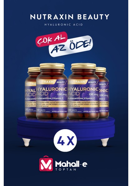 Hyaluronic Acid 30 Tablet - Hyalüronik Asit, Astaksantin, Vitamin C 4'lü