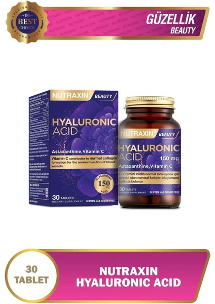 Hyaluronic Acid 30 Tablet - Hyalüronik Asit, Astaksantin, Vitamin C 4'lü