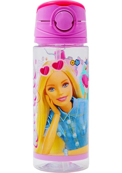 Lisanslı Pipetli Plastik Matara 500 ml Pembe 41445