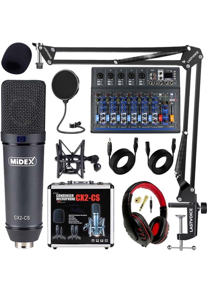 Wizard Paket-4 Cx2 Stüdyo Mikrofon Mdx-07 FXU Stüdyo Kayıt Mikseri Kulaklık Ekipman Seti