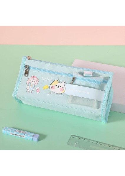 Sevimli Karikatür Çift Katmanlı Örgü Kalem Kutusu (Yurt Dışından)