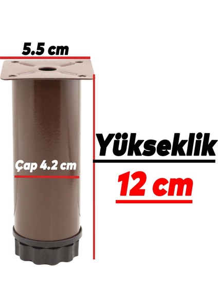 Ayarlanabilir Mobilya Kanepe Baza Koltuk Metal Destek Yükseltici Kahve Ayağı 12 cm Ayakları 4 Adet