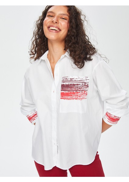 Degrade Baskı Detaylı Poplin Gömlek 69296