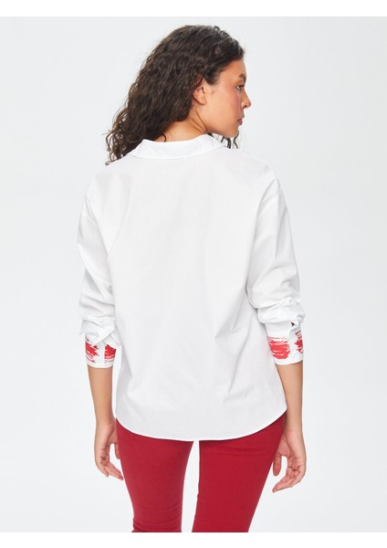 Degrade Baskı Detaylı Poplin Gömlek 69296