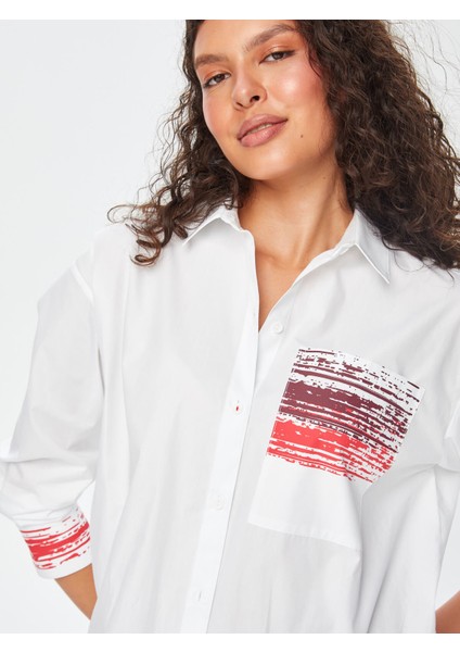 Degrade Baskı Detaylı Poplin Gömlek 69296
