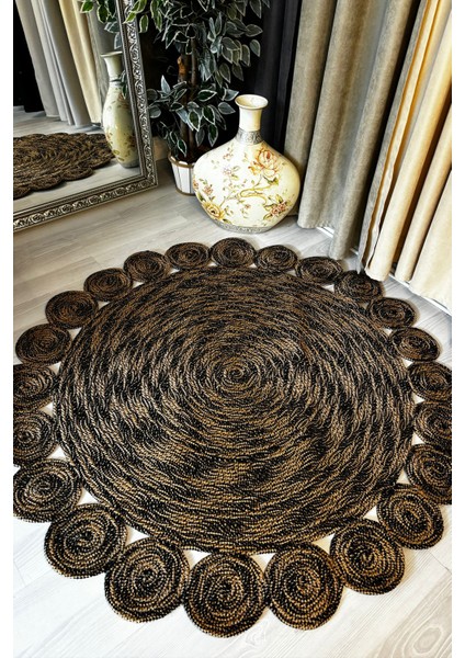 Natural Jüt Halı El Dokuma Hasır Yolluk Bohem Jüt Kilim Hmfjut812 140 X 140 Cm