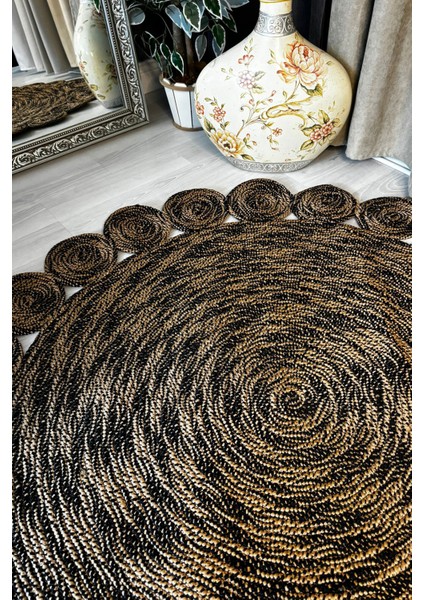 Natural Jüt Halı El Dokuma Hasır Yolluk Bohem Jüt Kilim Hmfjut812 140 X 140 Cm