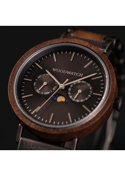 Woodwatch Brushed Iron Walnut Ahşap Erkek Kol Saati 41MM