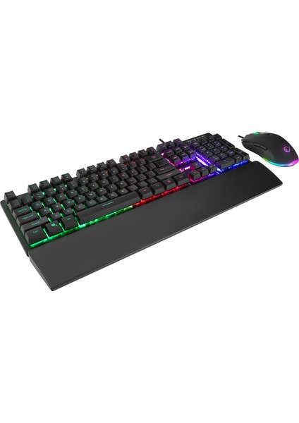 Km-Rx7 Fortuna Gökkuşağı Aydınlatmalı USB Gaming Combo Us Layout 6400 Dpi Klavye Mouse Set