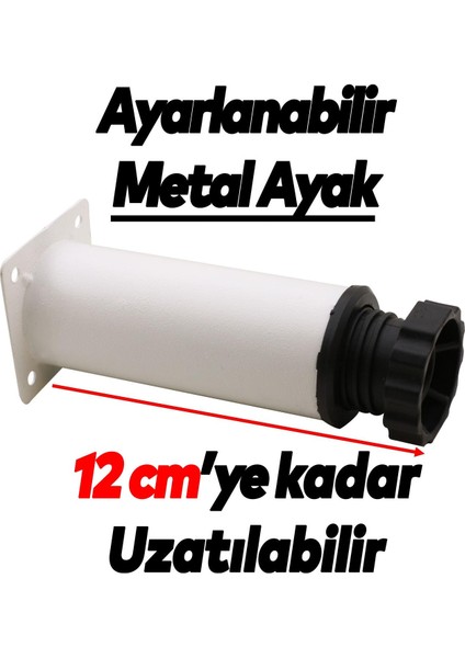 Ayarlanabilir Dolap Mobilya Kanepe Koltuk Baza Metal Destek Yükseltme Yükseltici Ayağı 10 Cm Beyaz Ayakları 4 Adet