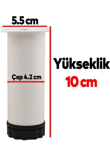 Ayarlanabilir Dolap Mobilya Kanepe Koltuk Baza Metal Destek Yükseltme Yükseltici Ayağı 10 Cm Beyaz Ayakları 4 Adet
