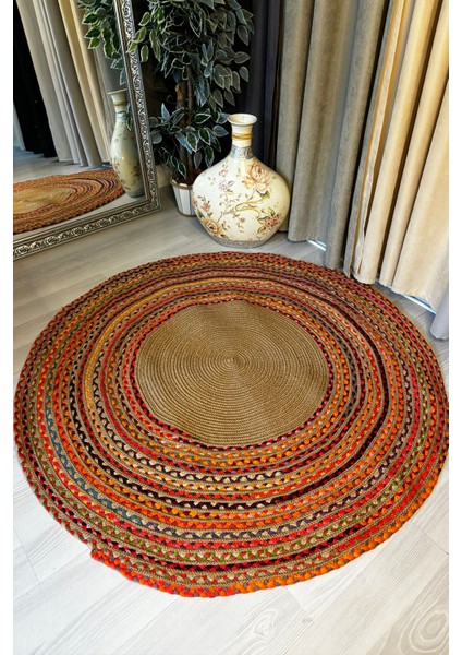 Natural Jüt Halı El Dokuma Hasır Yolluk Bohem Jüt Kilim Hmfjut407 150 X 150 Cm