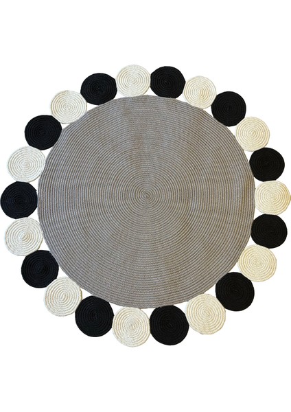 Natural Jüt Halı El Dokuma Hasır Yolluk Bohem Jüt Kilim Hmfjut428 120 X 120 Cm