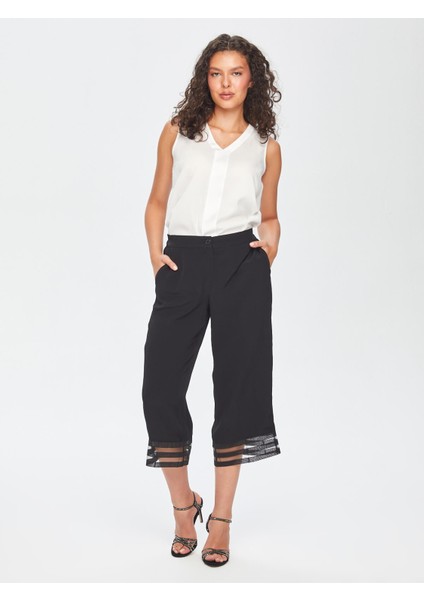 Paçası Dantel Detaylı Kendinden Dokulu Wıdeleg Fıt Caprı 69169