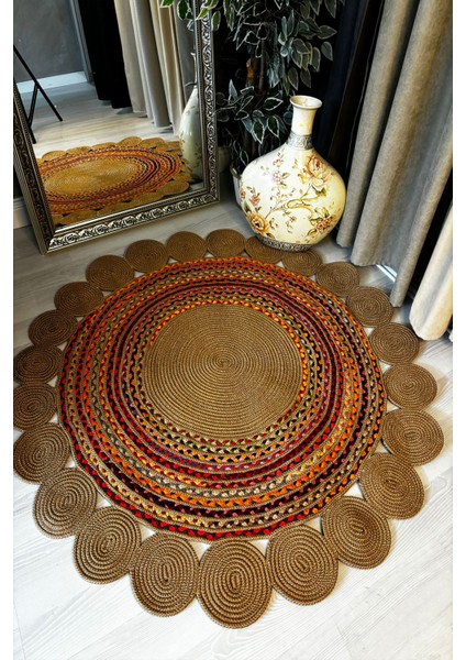 Natural Jüt Halı El Dokuma Hasır Yolluk Bohem Jüt Kilim Hmfjut417 120 X 120 Cm