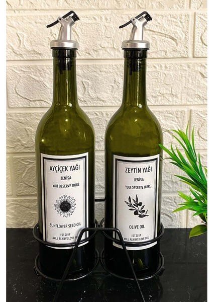 Home Paslanmaz Demir Stantlı 2'li 750 ml Damlatmaz Başlıklı Yağdanlık Amber Cam Yağlık
