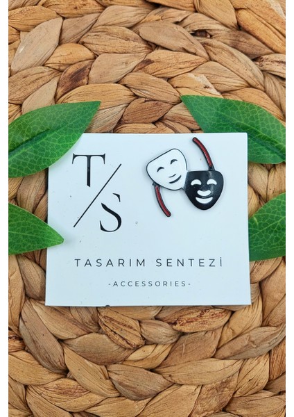 Rozet Metal Broş Yaka Okul Çantası Kıyafet Şapka Takı Aksesuar Tiyatro Maskesi Siyah Beyaz Rosette