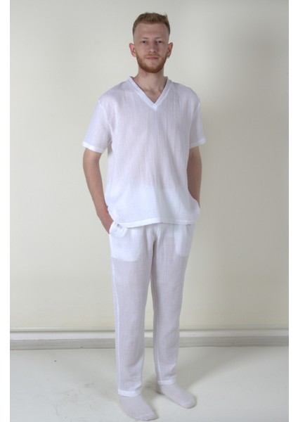 Müslin Erkek Günlük ve Yazlık V Yaka Kısa Kollu T-Shirt modelleri