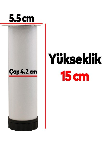 Ayarlanabilir Mobilya Kanepe Baza Koltuk Metal Destek Yükseltici Ayağı 15 cm Beyaz Ayakları 4 Adet
