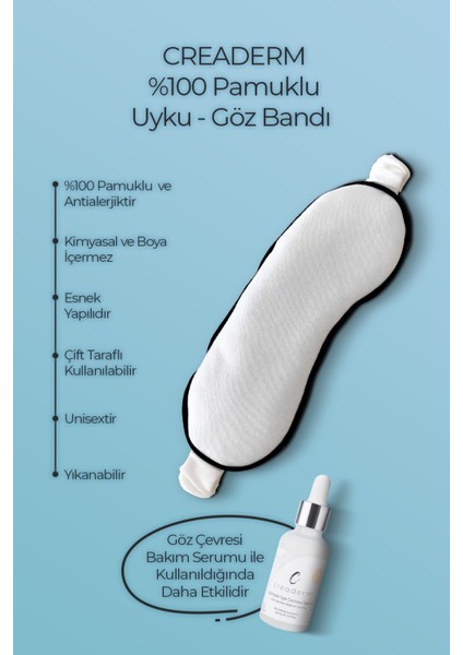 Pamuklu Uyku Gözlüğü/Göz Bandı/ Anti Alerjik Yıkanabilir Eye Sleep Patch & Göz Çevresi Serum