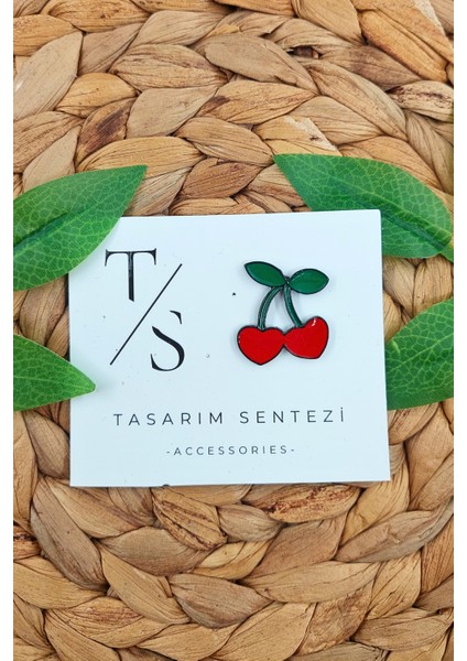 Rozet Metal Broş Yaka Okul Çantası Kıyafet Şapka Takı Aksesuar Kiraz Dal Ikili Meyve Cherry Rosette